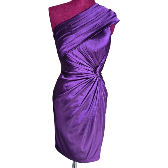 Adrianna Papell Dresses & Skirts - Adrianna Papell Purple One-Shoulder  Ruched Evening Dress Size 2 Party Glam Chic